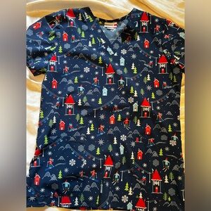 White Cross Christmas Scrub Top